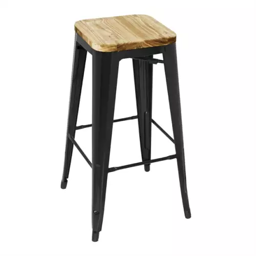 TABOURET INDUSTRIEL NOIR ASSISE BOIS : L 40 cm x P 40 cm x H 75 cm