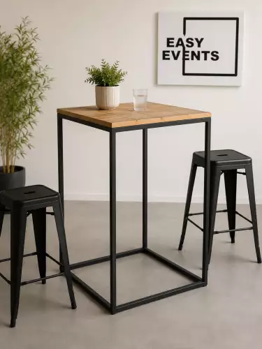 TABLE HAUTE METAL NOIR PLATEAU BOIS